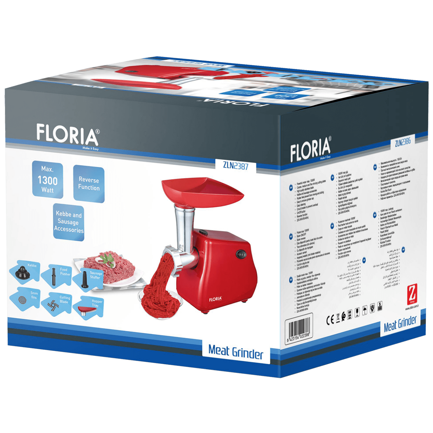 Floria Mašina za mljevenje mesa, snaga 1300 W, crvena - ZLN2387 (ZLN2386/RD)