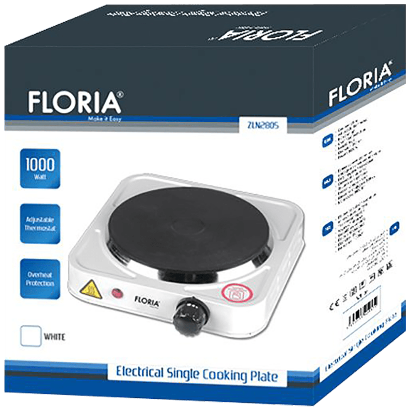 Floria Električno kuhalo, 1 ploča - 15 cm, 1000 W, crna - ZLN2806