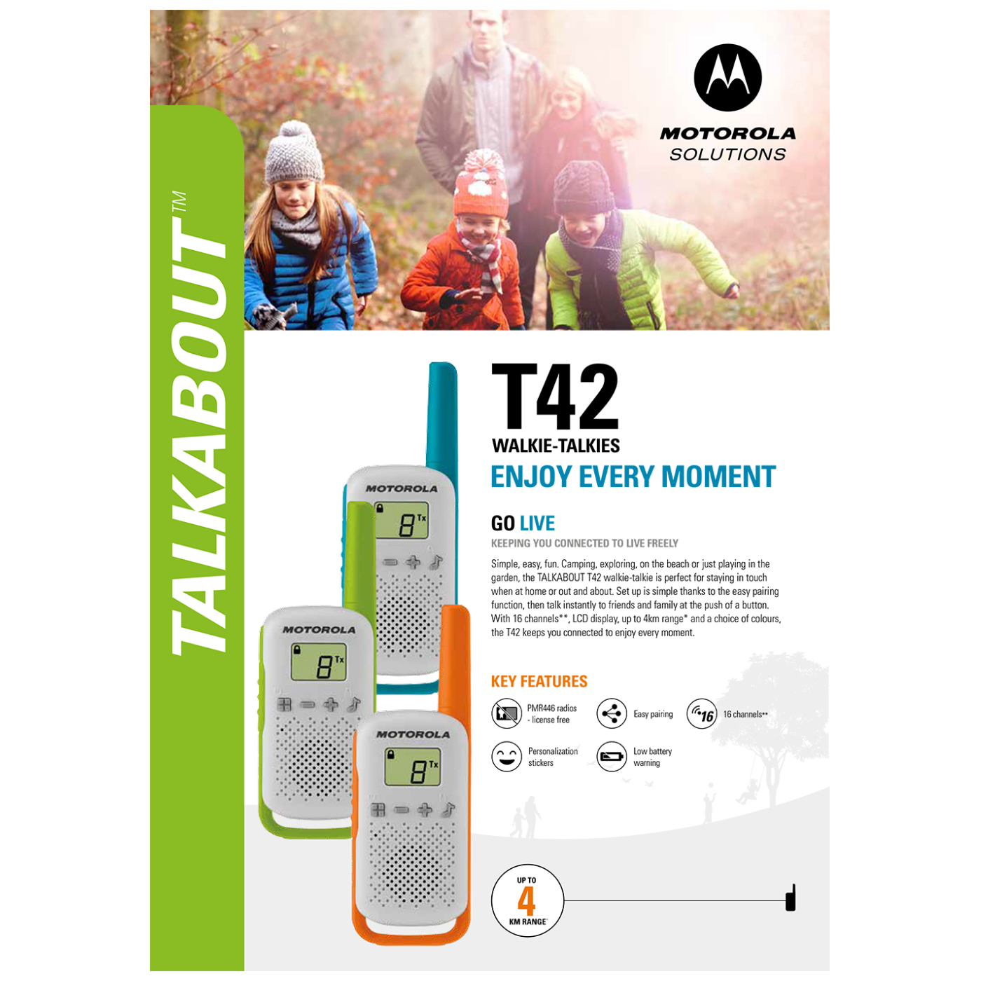 Motorola Walkie Talkie, domet 4 km, 16 kanala, crvena - TLKR T42 RD