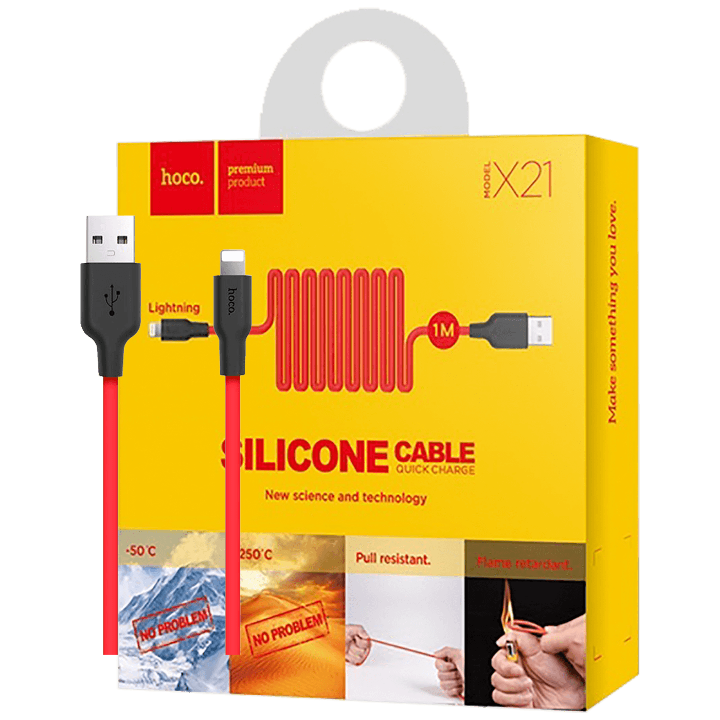 hoco. USB kabl za iPhone, silikonski, 1.2 met., 2 A, crno/crvena - X21 Silicone Lightning, Black/Red