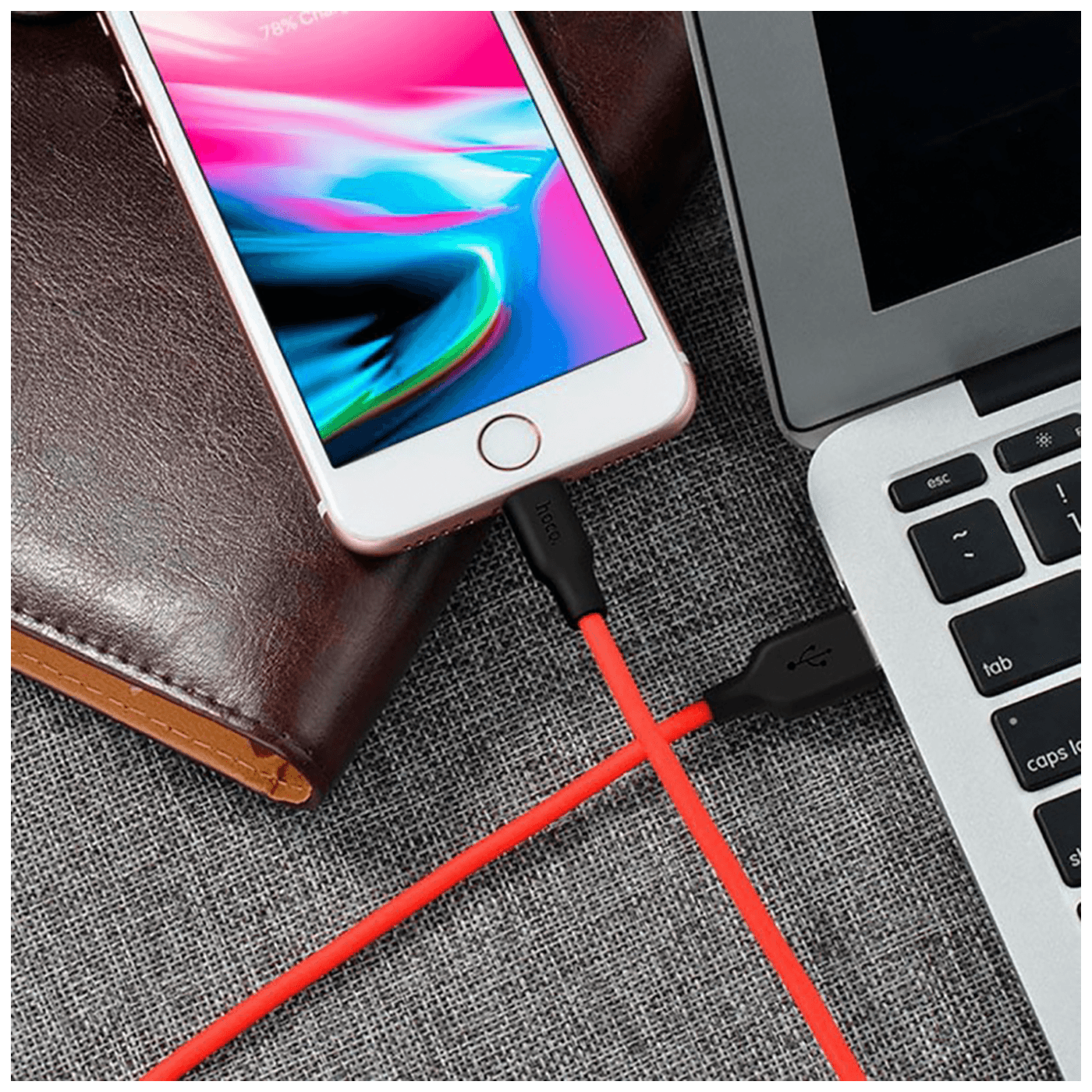 hoco. USB kabl za iPhone, silikonski, 1.2 met., 2 A, crno/crvena - X21 Silicone Lightning, Black/Red