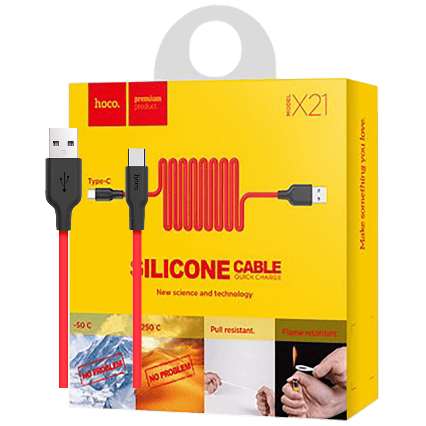 hoco. USB kabl za smartphone,silikonski,1.2 met, 2 A,crno/crveni - X21 Silicone USB type C, Black/Red