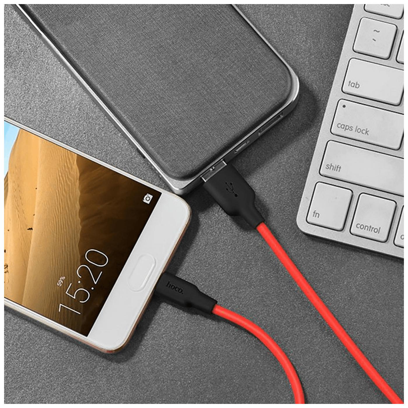 hoco. USB kabl za smartphone,silikonski,1.2 met, 2 A,crno/crveni - X21 Silicone USB type C, Black/Red