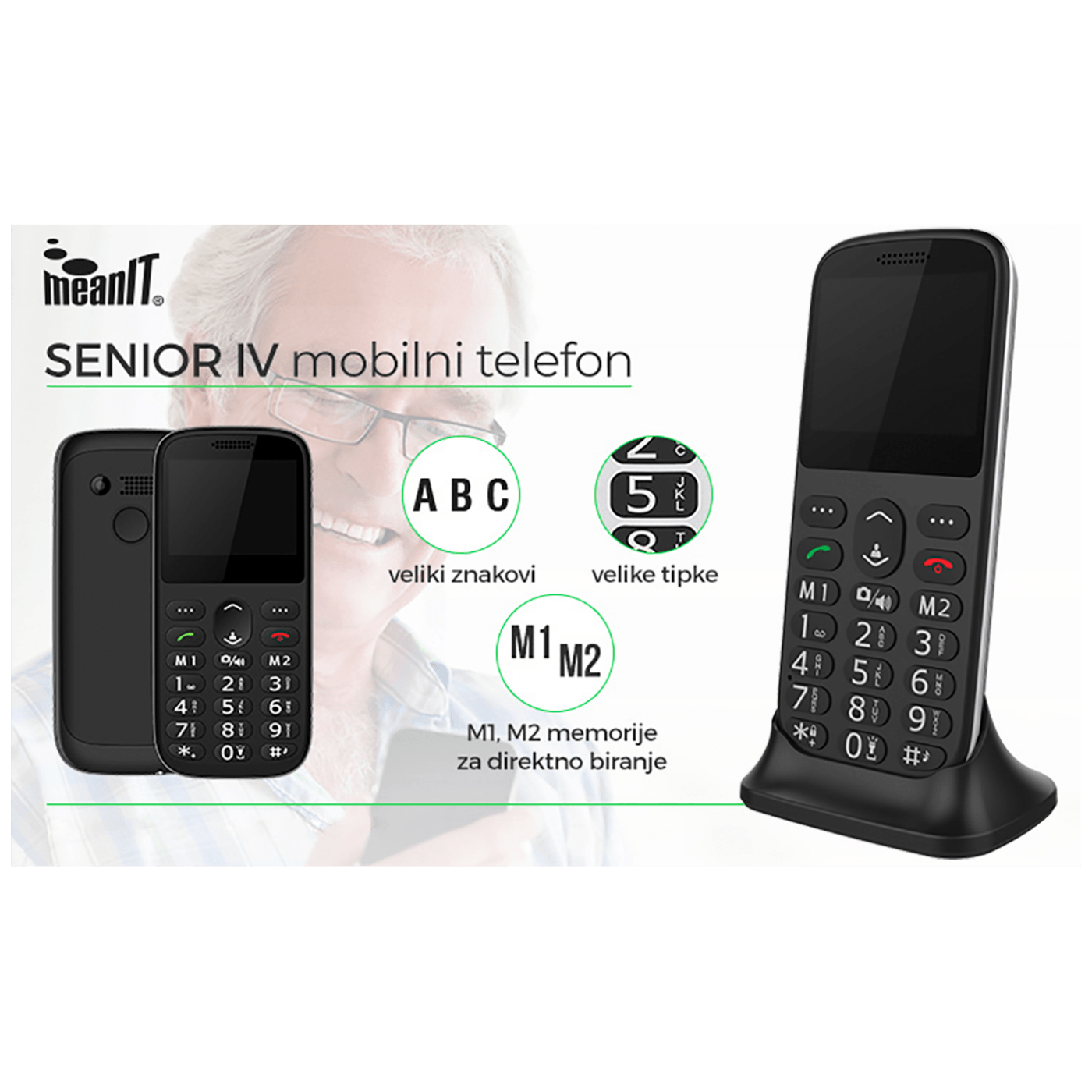 MeanIT Telefon mobilni, 2.31" zaslon, SOS tipka - SENIOR IV Black