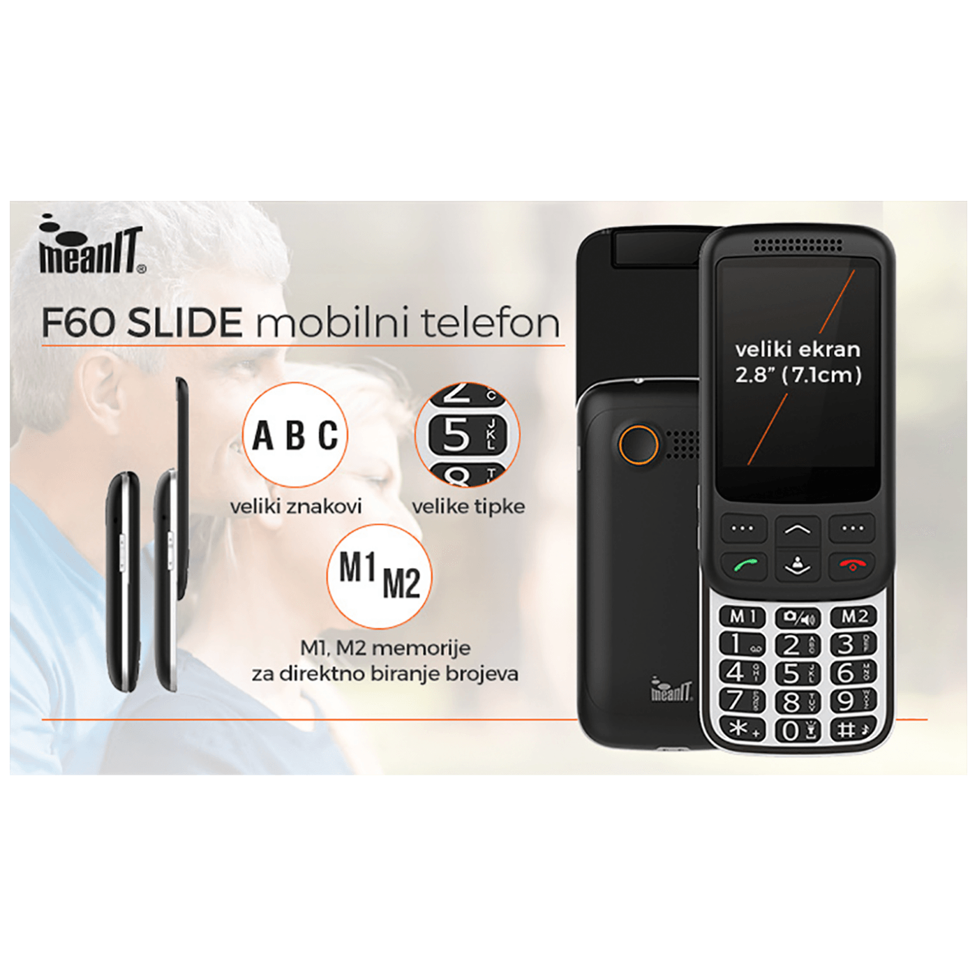 MeanIT Telefon mobilni, 2.8" zaslon ( 7.1 cm ), Dual SIM - F60 SLIDE