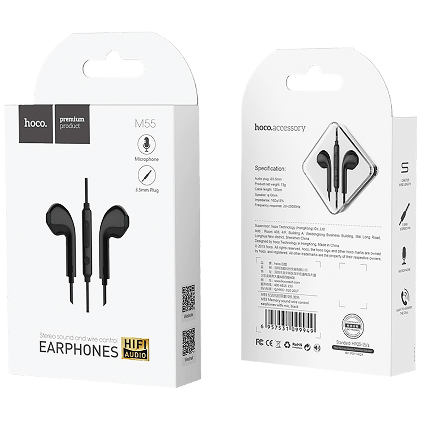 hoco. Slušalice sa mikrofonom, 3.5 mm, dužina kabela 1.2 met, crna - M55 Memory sound Black