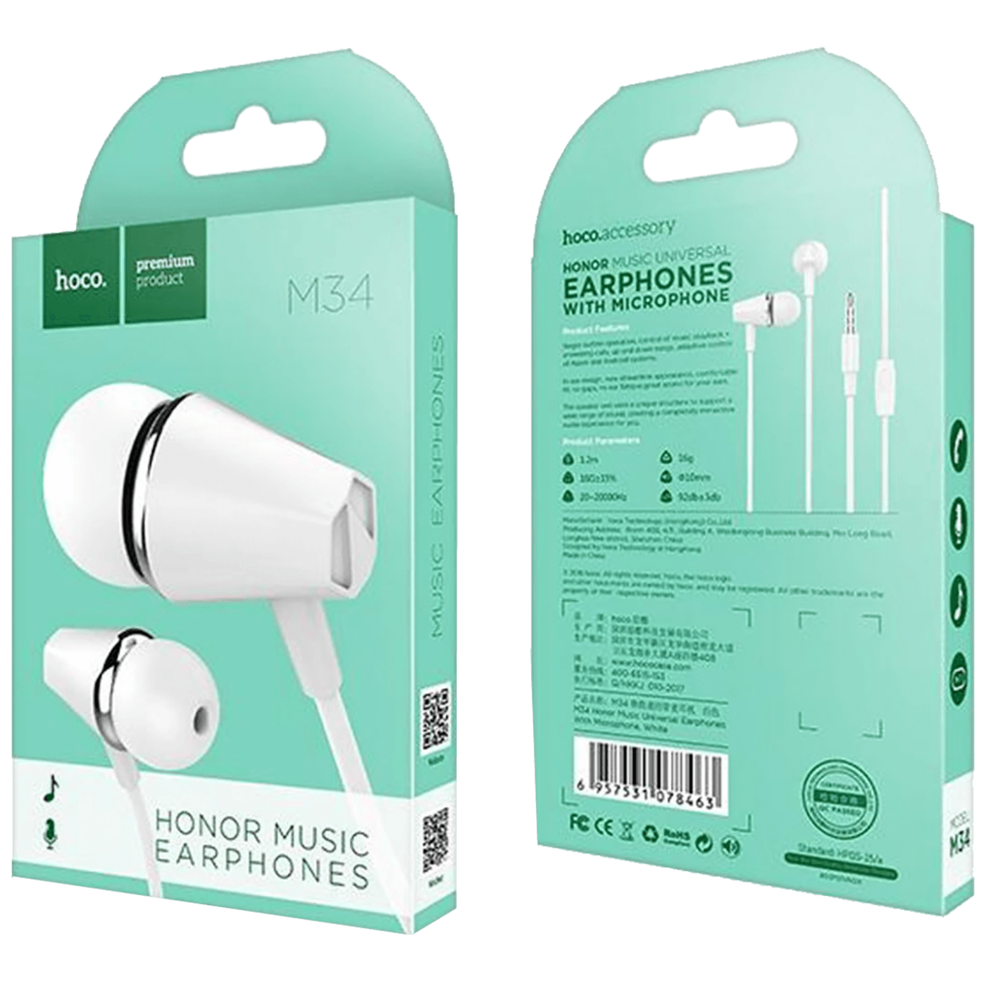 hoco. Slušalice sa mikrofonom, 3.5 mm,dužina kabela 1.2 met,bijela - M34 Honor White