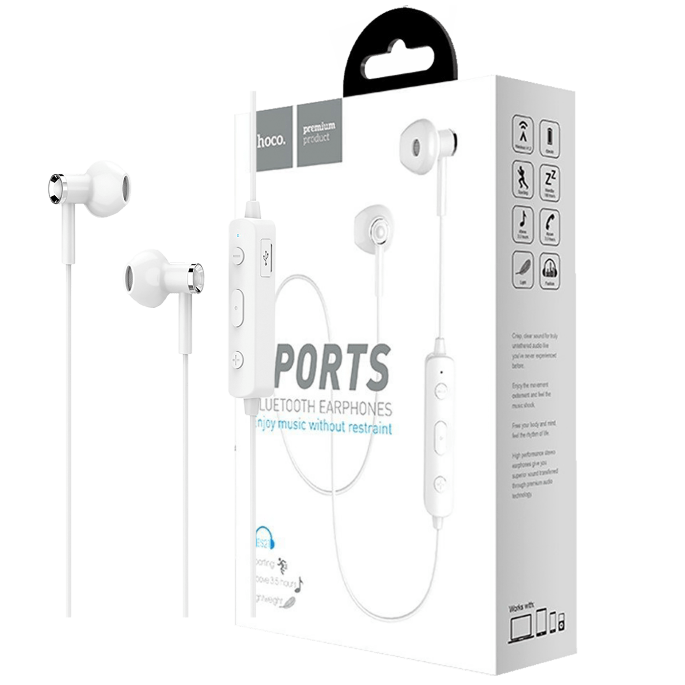 hoco. Slušalice bežična, sport, Bluetooth, 80 mAh, 3.5 h, bijela - ES21 Wonderful sports White
