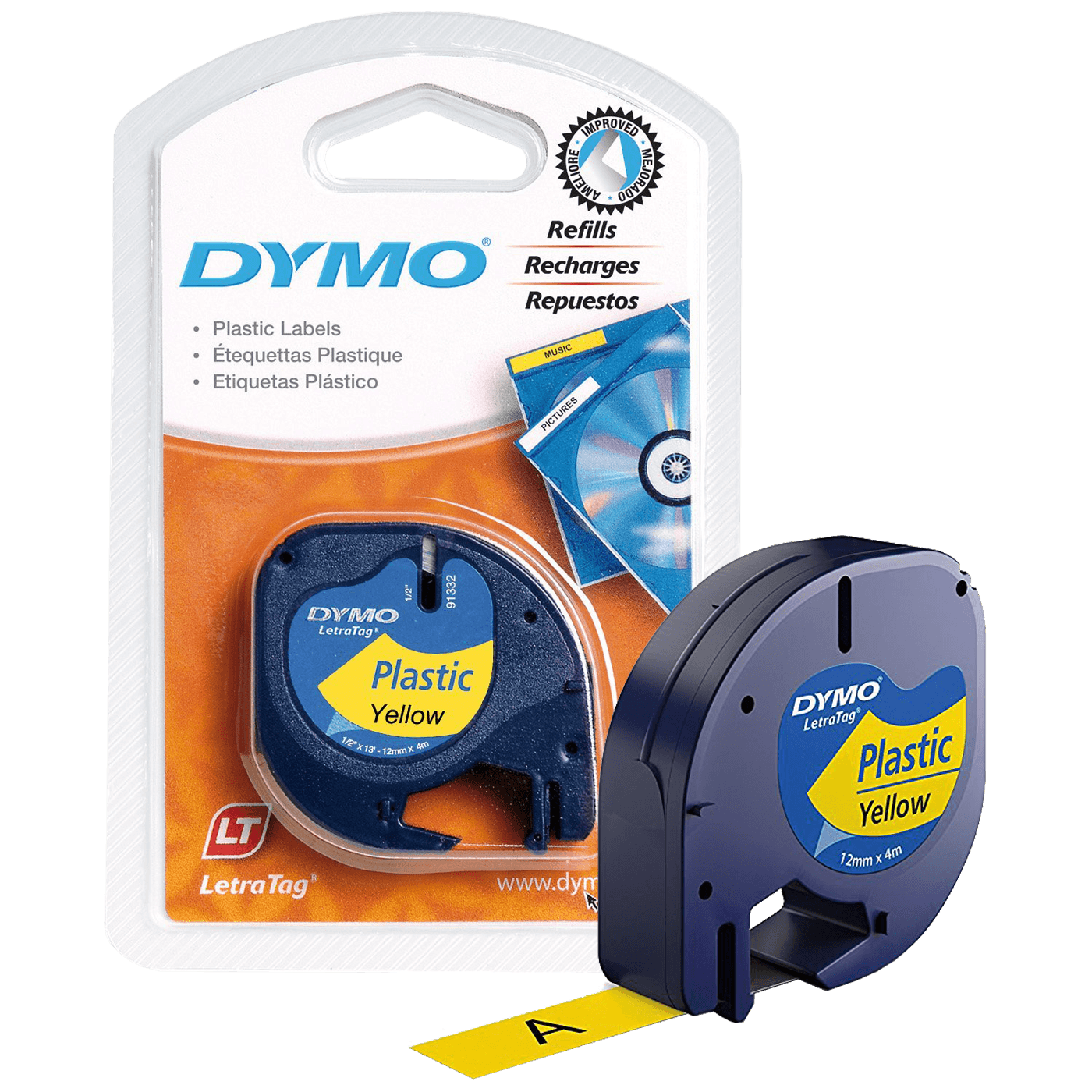Dymo Kaseta s trakom za LetraTag, 4 met., 12 mm, plastic žuta - S0721620