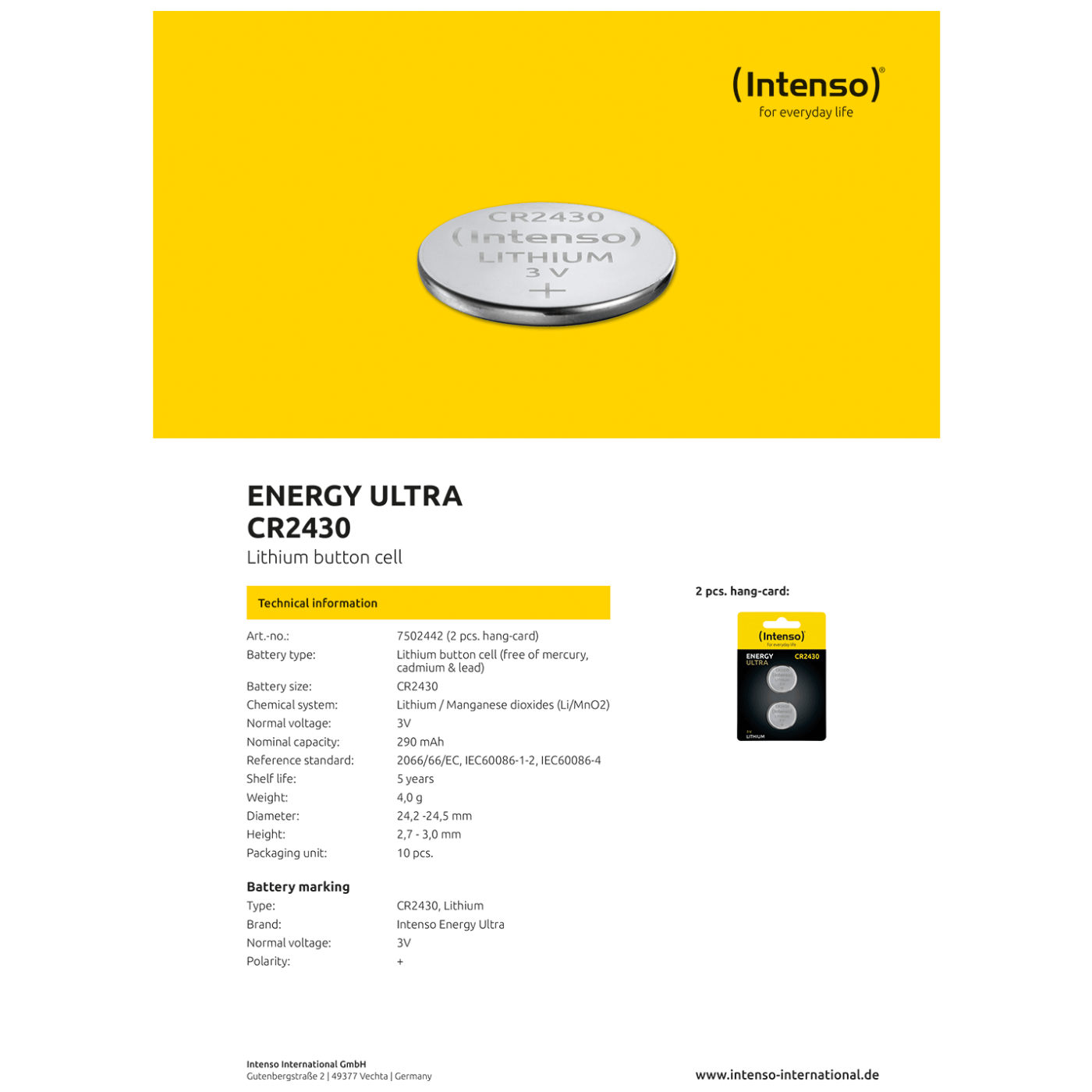 (Intenso) Baterija litijska, CR2430/2, 3 V, dugmasta, blister 2 kom