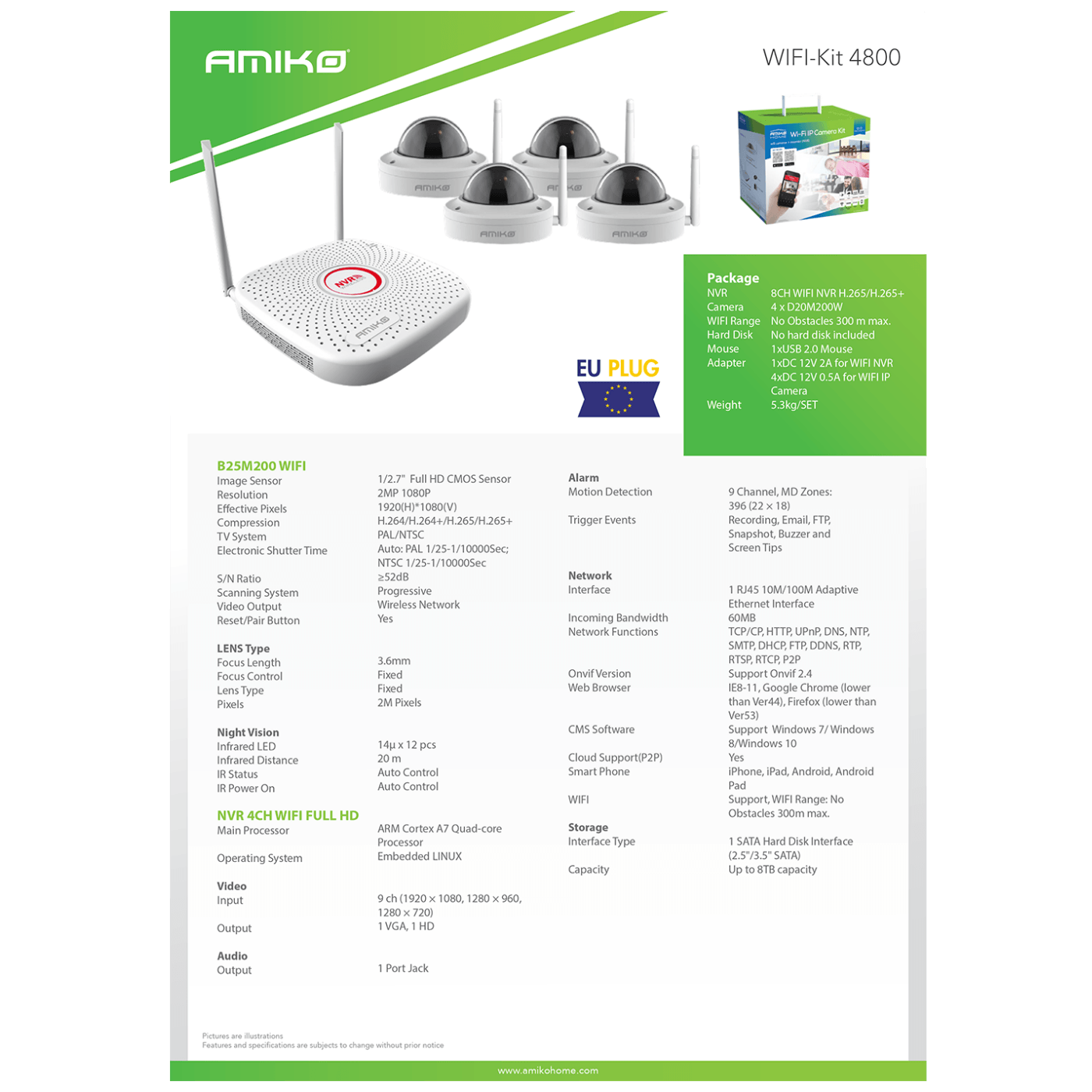 Amiko Home Set za video nadzor, 9ch, 4 x kamera, 2.0 Mpixel, WiFi - CCTV KIT 4800