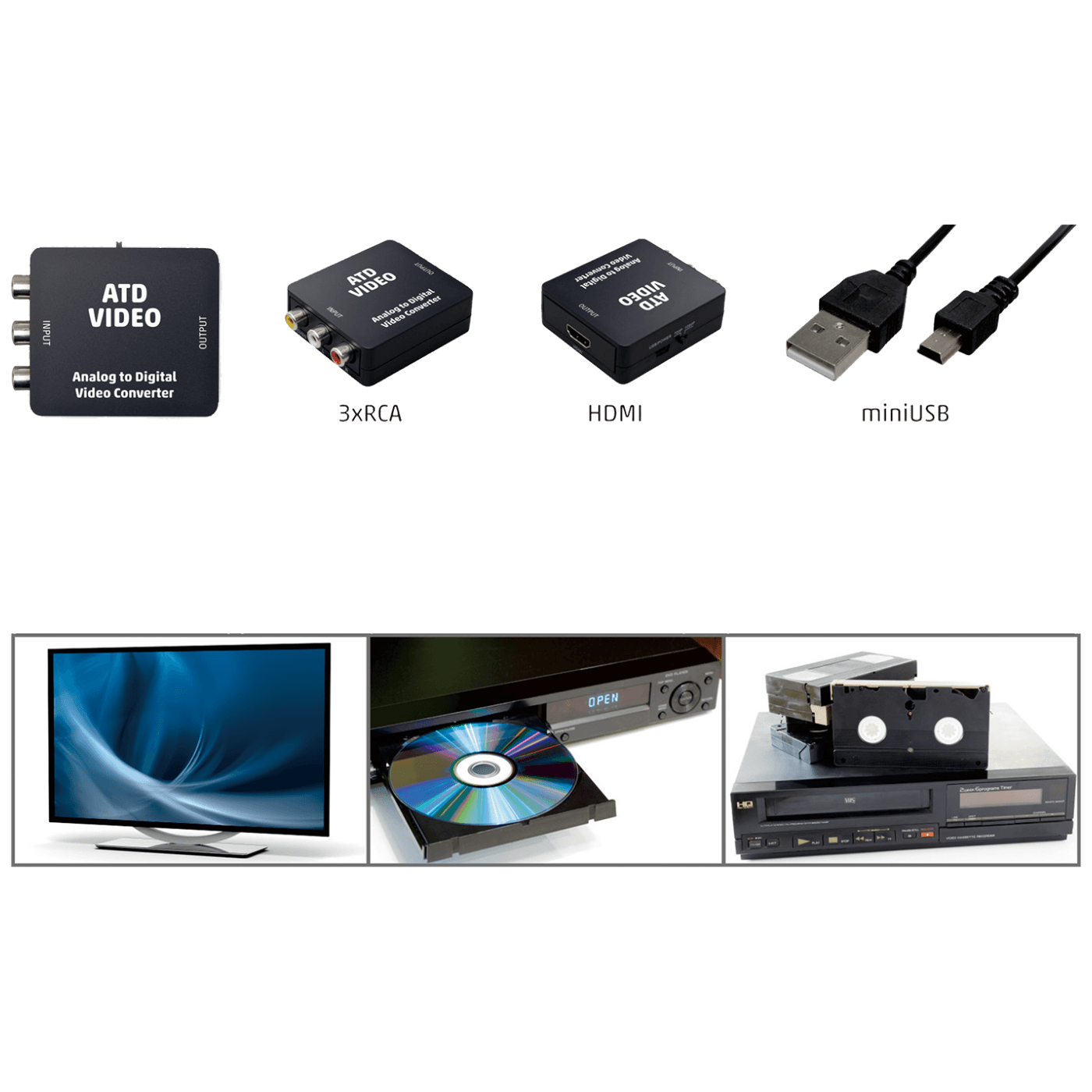 home Analogno - digitalni video konverter, 3 x RCA na HDMI - ATD VIDEO