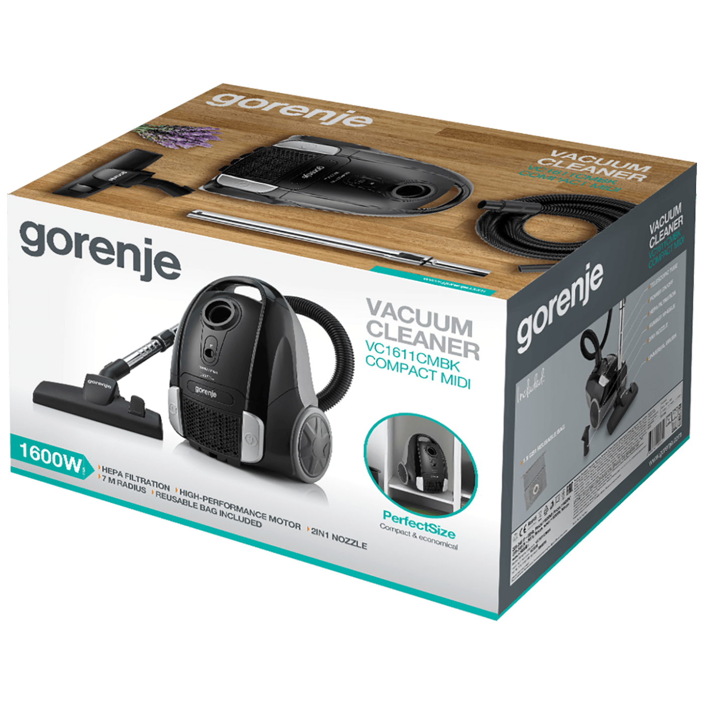 Gorenje Usisavač sa vrećicom, 1600 W, COMPACT MIDI - VC1611CMBK