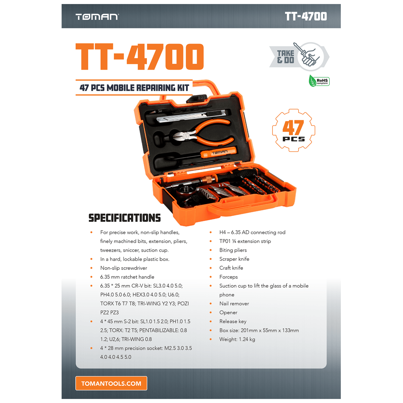 Toman Set alata, mobilni montažni komplet, 47 kom. - TT-4700
