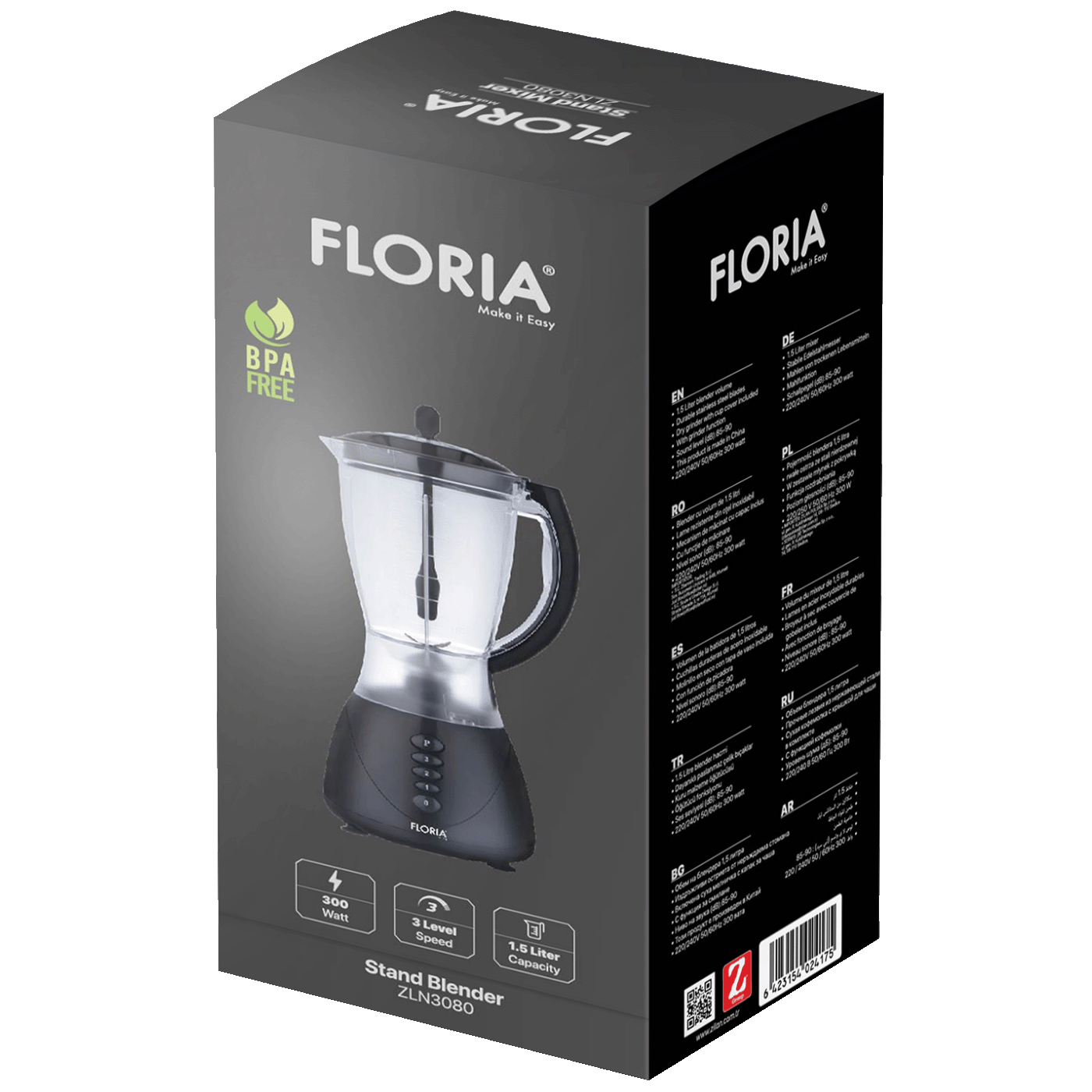 Floria Blender, zapremina 1.5 lit, 300 W, crna - ZLN3080