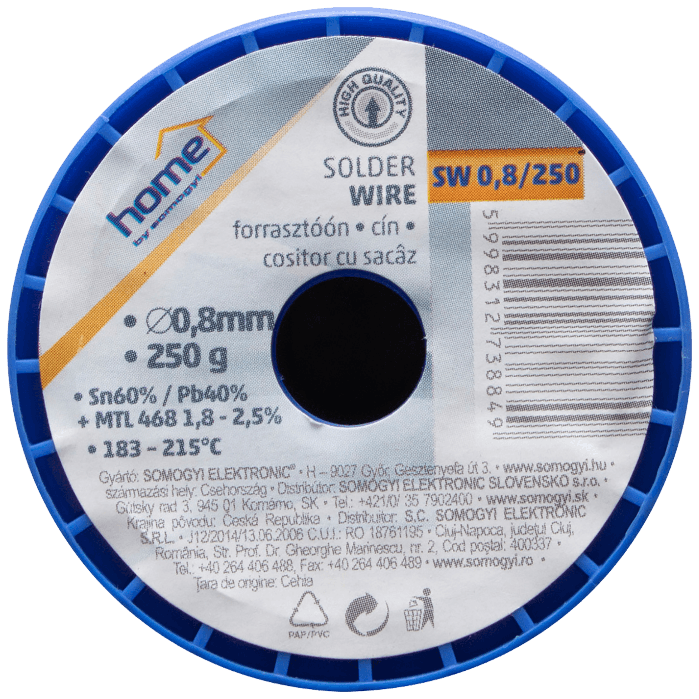 SMA Tinol za lemljenje, Ø 0.8 mm, 250g - SW 0.8/250