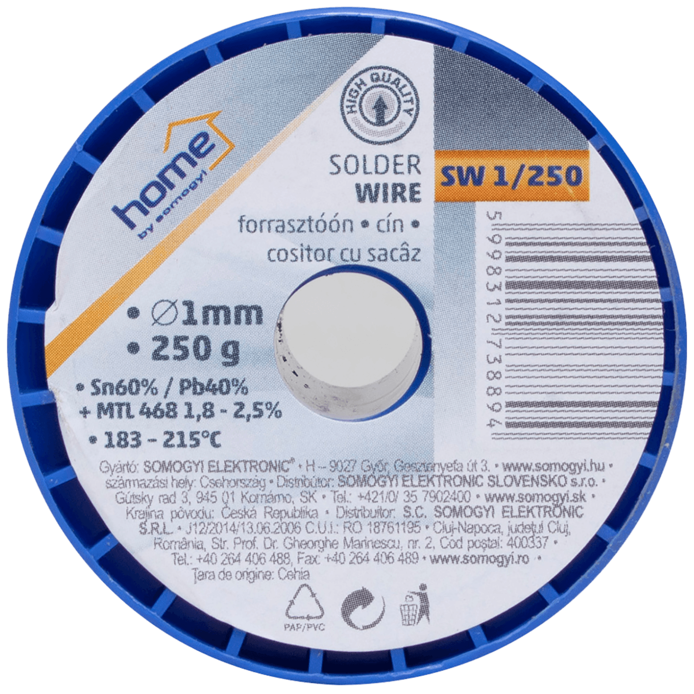 SMA Tinol za lemljenje, Ø 1.0 mm, 250g - SW 1/250