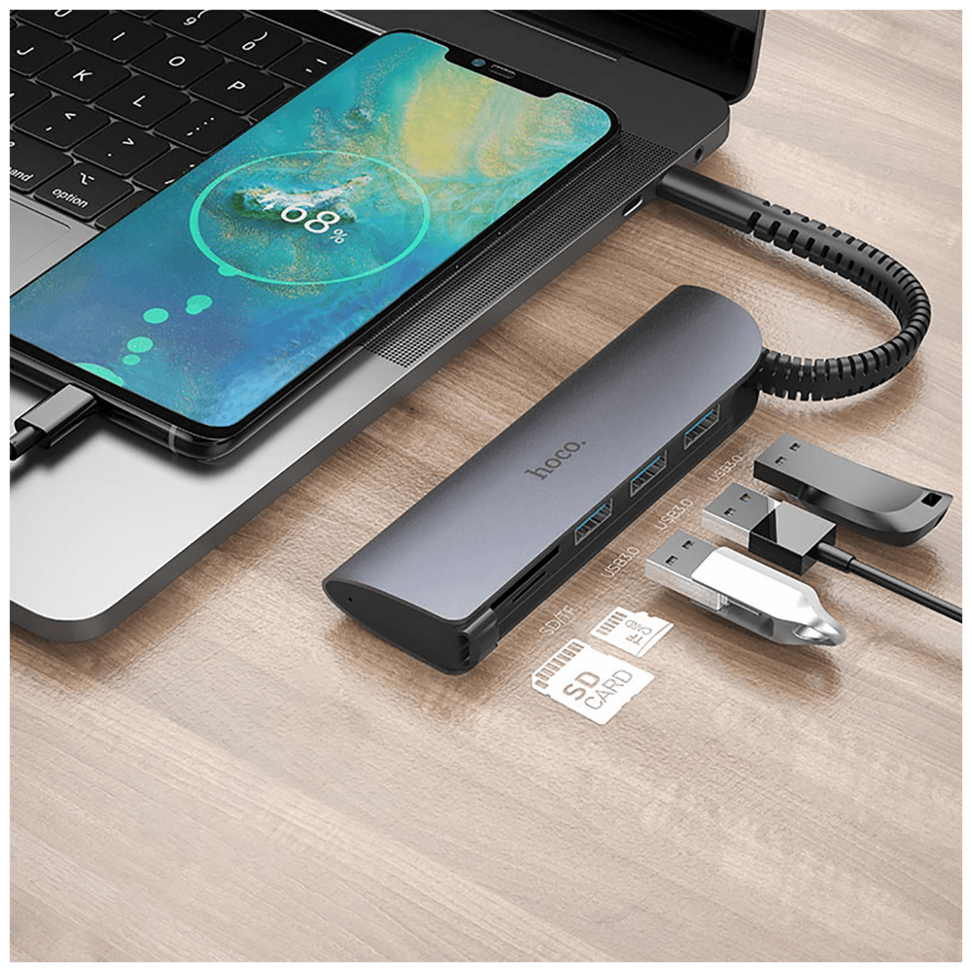 hoco. Konverter USB HUB type C to USB3.0/microSD/SD čitač - HB17 Easy connect