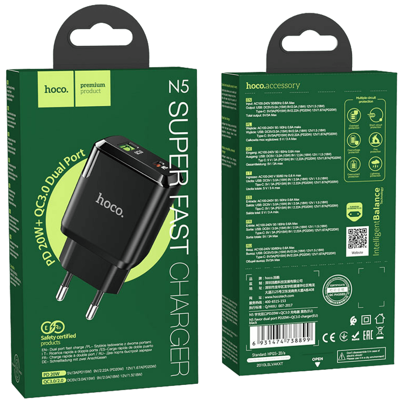 hoco. Punjač kućni, brzi, PD 20W, QC3.0 18W - N5 Favor Black