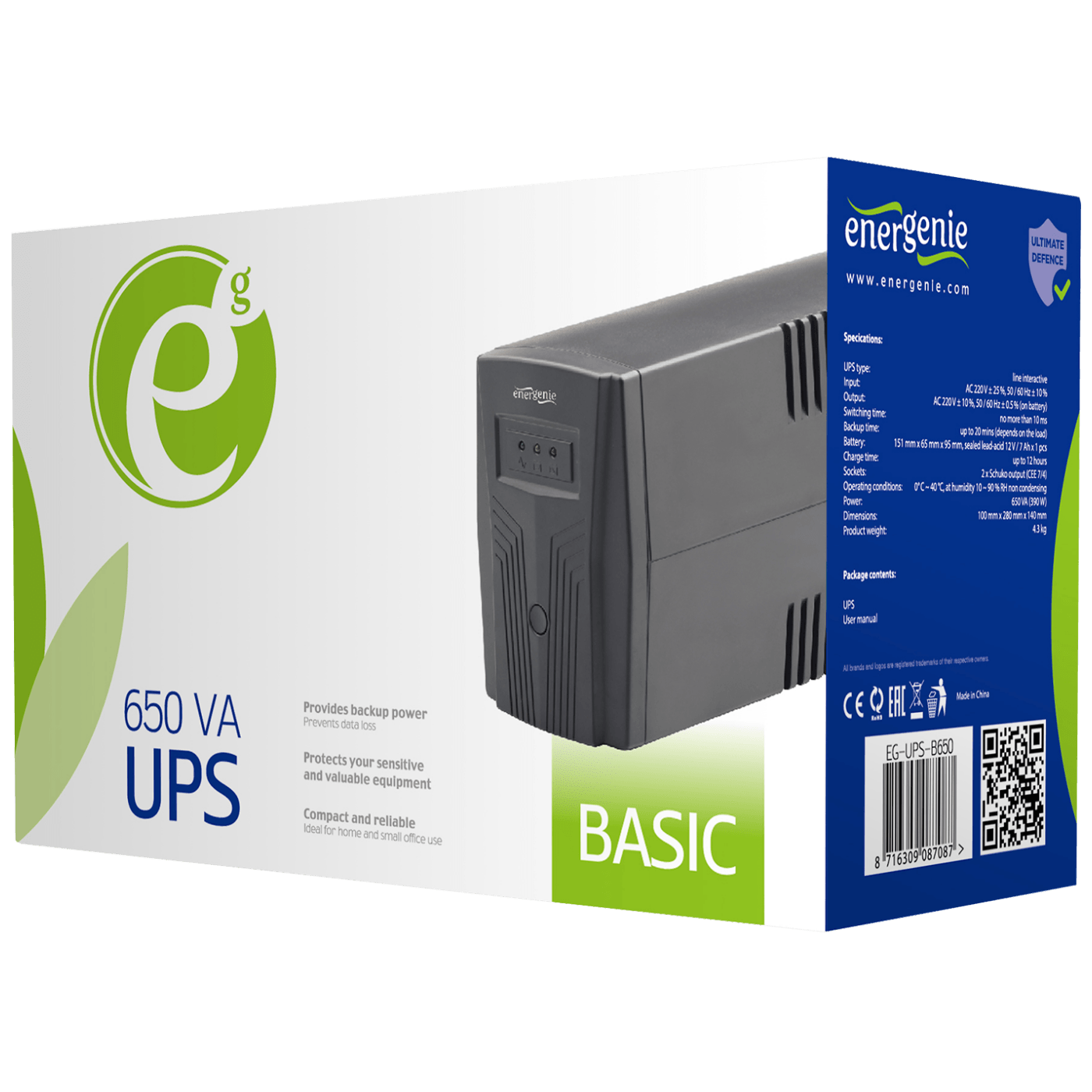 Gembird UPS/ Izvor neprekidnog napajanja, 650VA - EG-UPS-B650