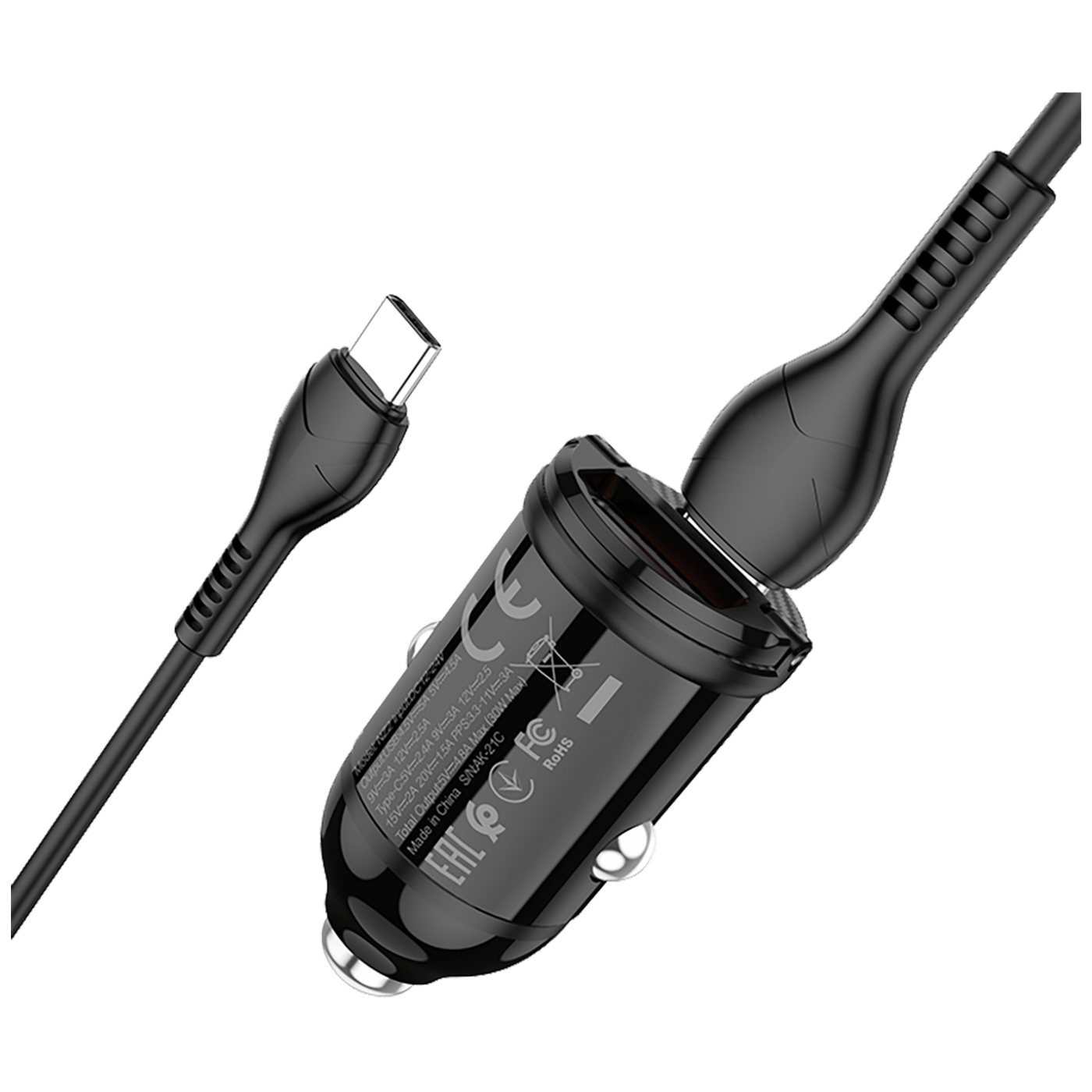 hoco. Auto punjač sa type C kabelom, PD + QC3.0, 2 x USB, 4.8 A - NZ2 Link, type C, Black