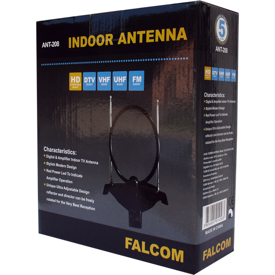 Falcom Antena sobna sa pojačalom, UHF/VHF, boja crna - ANT-208