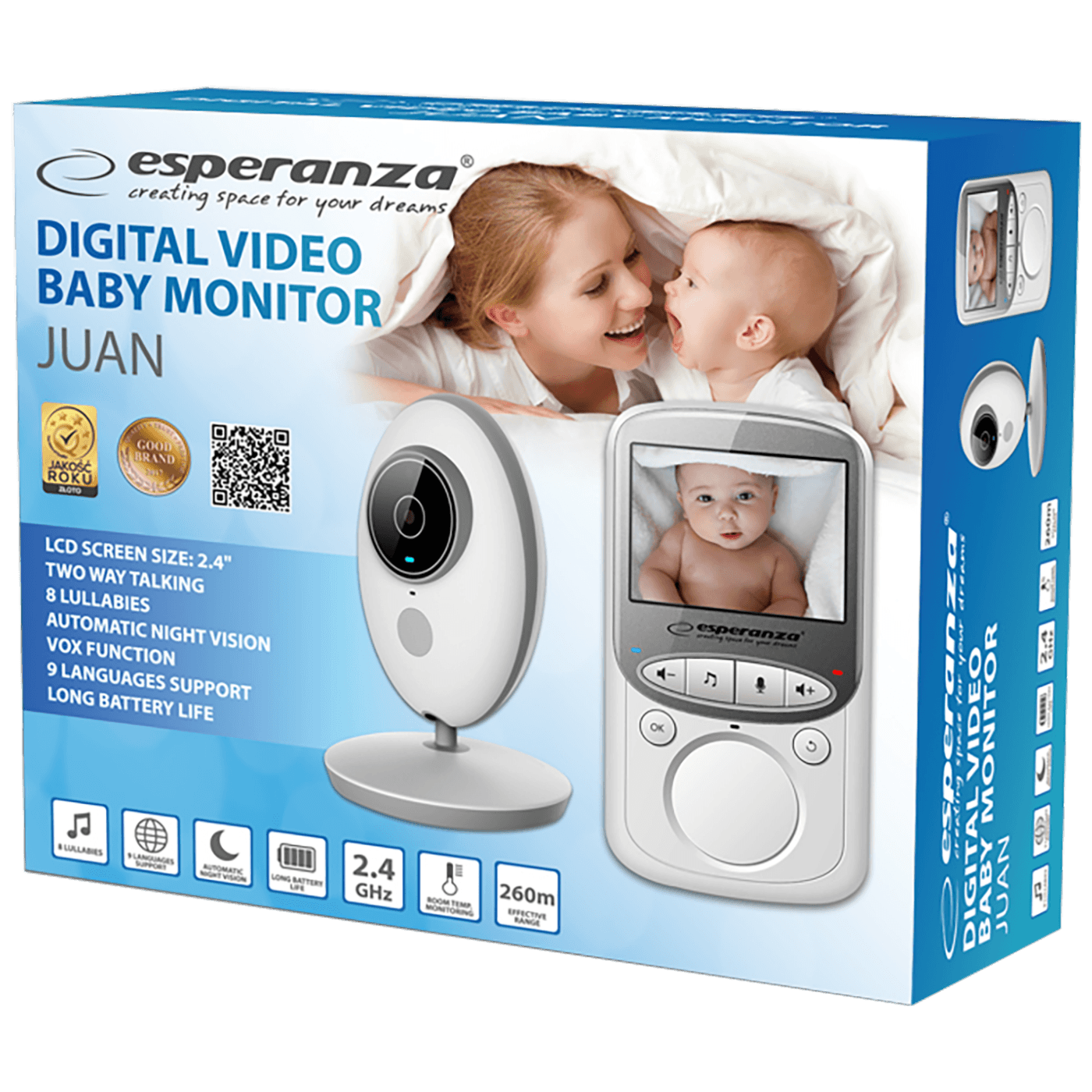 Esperanza Baby monitor, 2.4" LCD, LED indikator, 2.4 GHz - EHM003