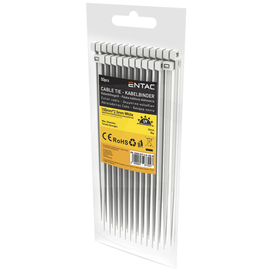Entac Plastične vezice 2,5mm x 100mm, 50 kom. - Cable Tie 2.5mmx100mm White