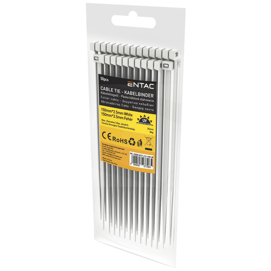 Entac Plastične vezice 2,5mm x 150mm, 50 kom. - Cable Tie 2.5mmx150mm White