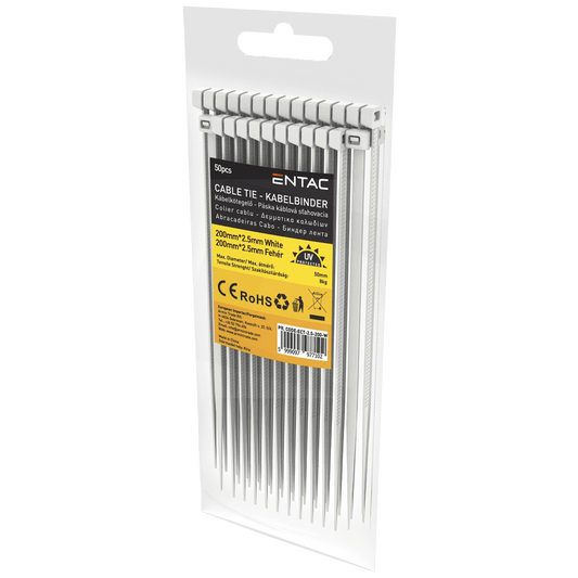 Entac Plastične vezice 2,5mm x 200mm, 50 kom. - Cable Tie 2.5mmx200mm White