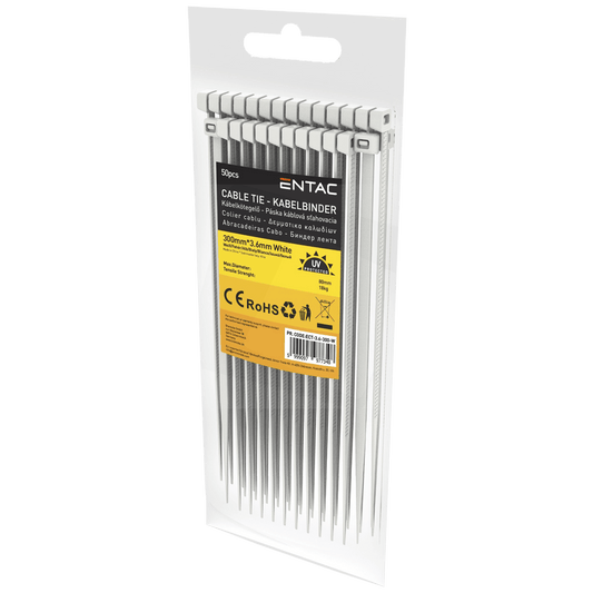 Entac Plastične vezice 3,6mm x 300mm, 50 kom. - Cable Tie 3.6mmx300mm White