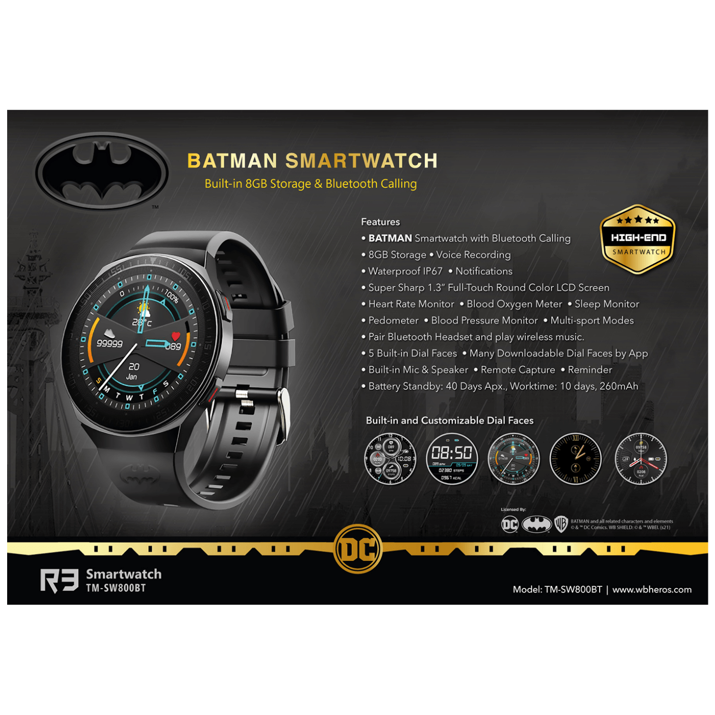 DC Pametni sat, Batman, 1.3" LCD, Bluetooth, IP67 - BATMAN Smartwatch