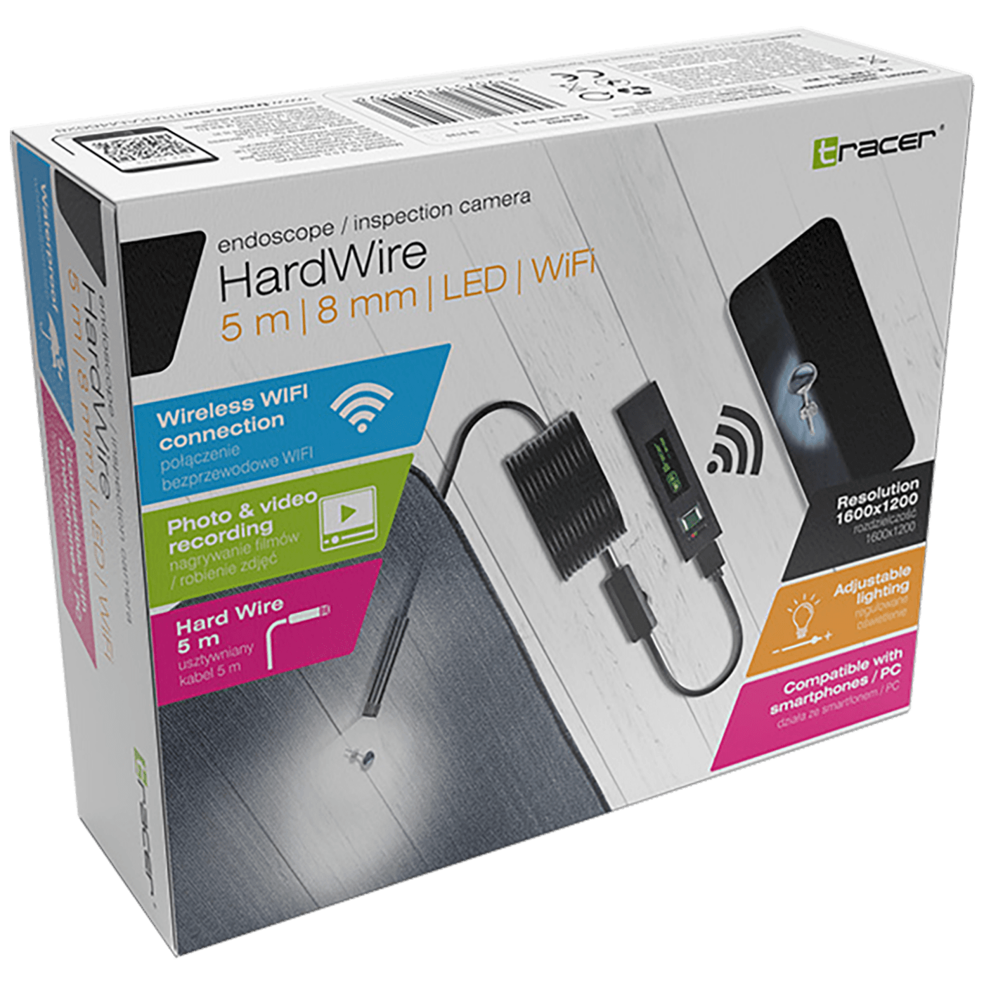 Tracer Kamera , endoskopska, LED, WiFi, vodootporna - HARDWIRE 5M 8MM LED WIFI