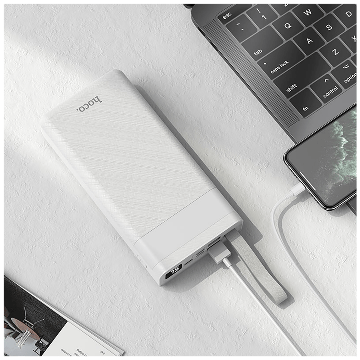 hoco. Punjač prijenosni sa lampom, Hoco j73, 30000mAh, 2A / 2A - J73 Powerful, White