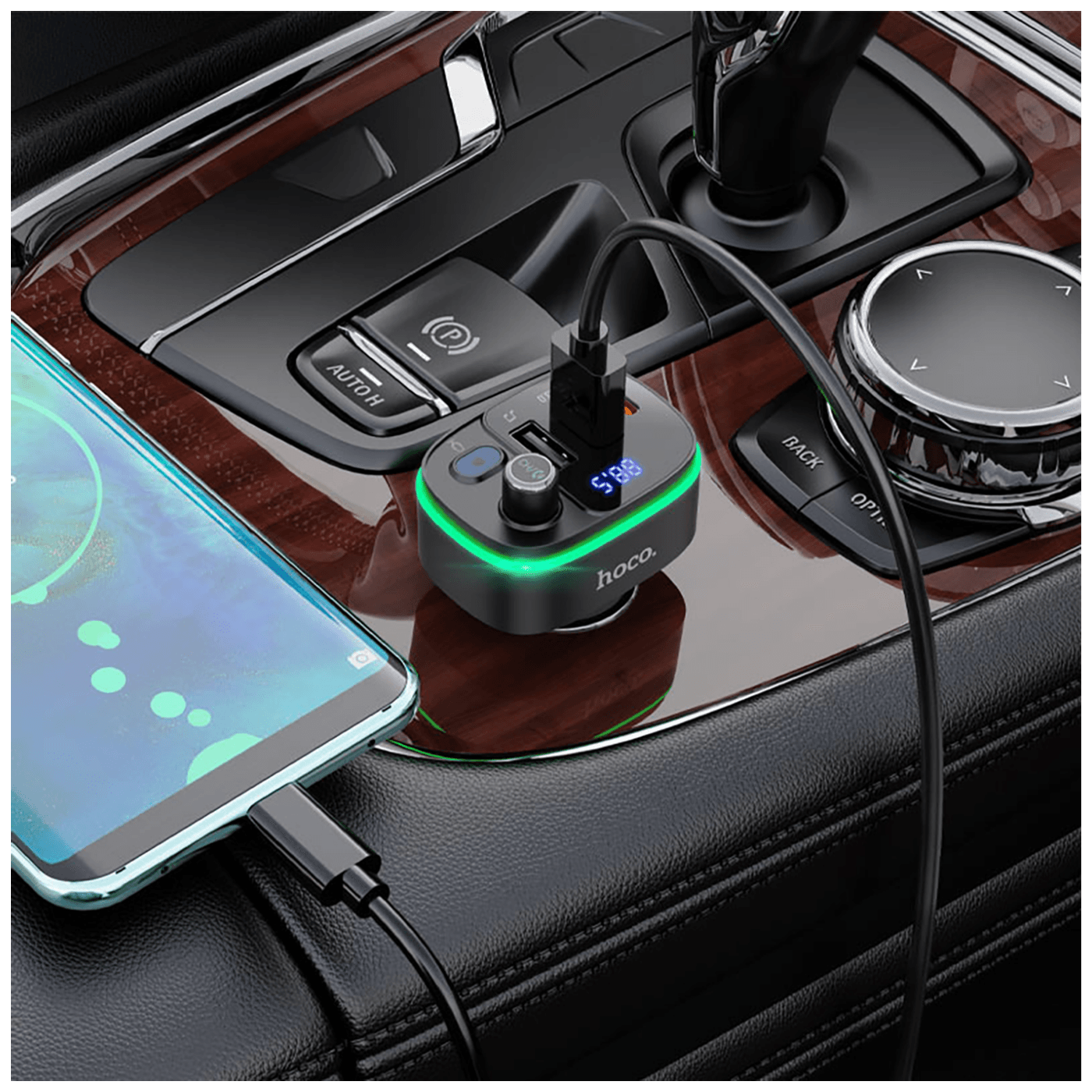 hoco. FM modulator, E62,Bluetooth,12/24 V,2xUSB, 1xUSB-C,PD20W - E62 Fast