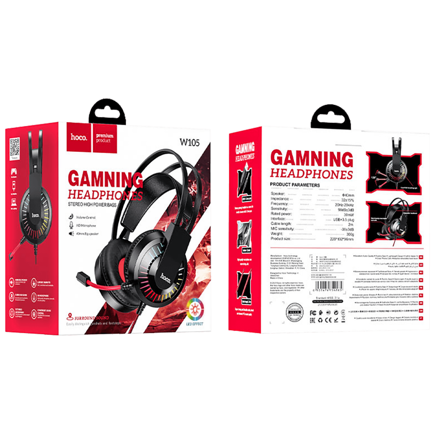 hoco. Slušalice sa mikrofonom, gaming, 3.5 mm / USB, LED - W105 Joyful