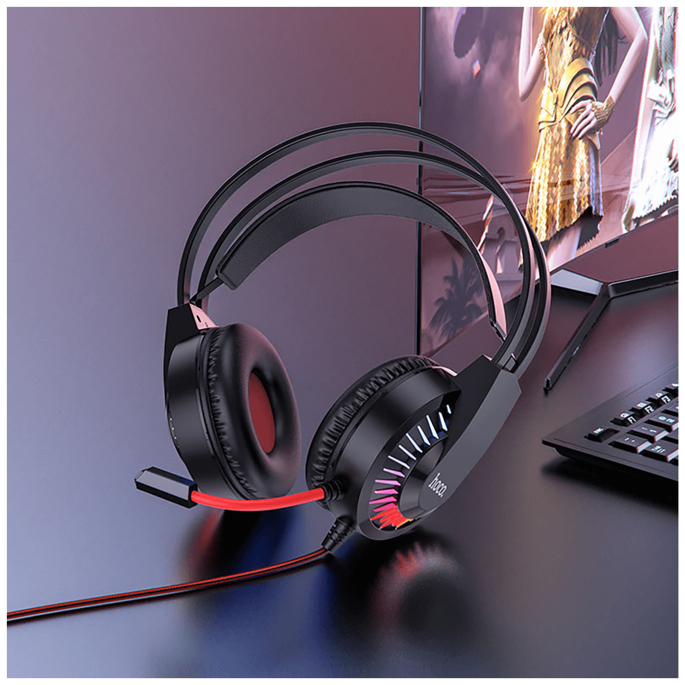 hoco. Slušalice sa mikrofonom, gaming, 3.5 mm / USB, LED - W105 Joyful