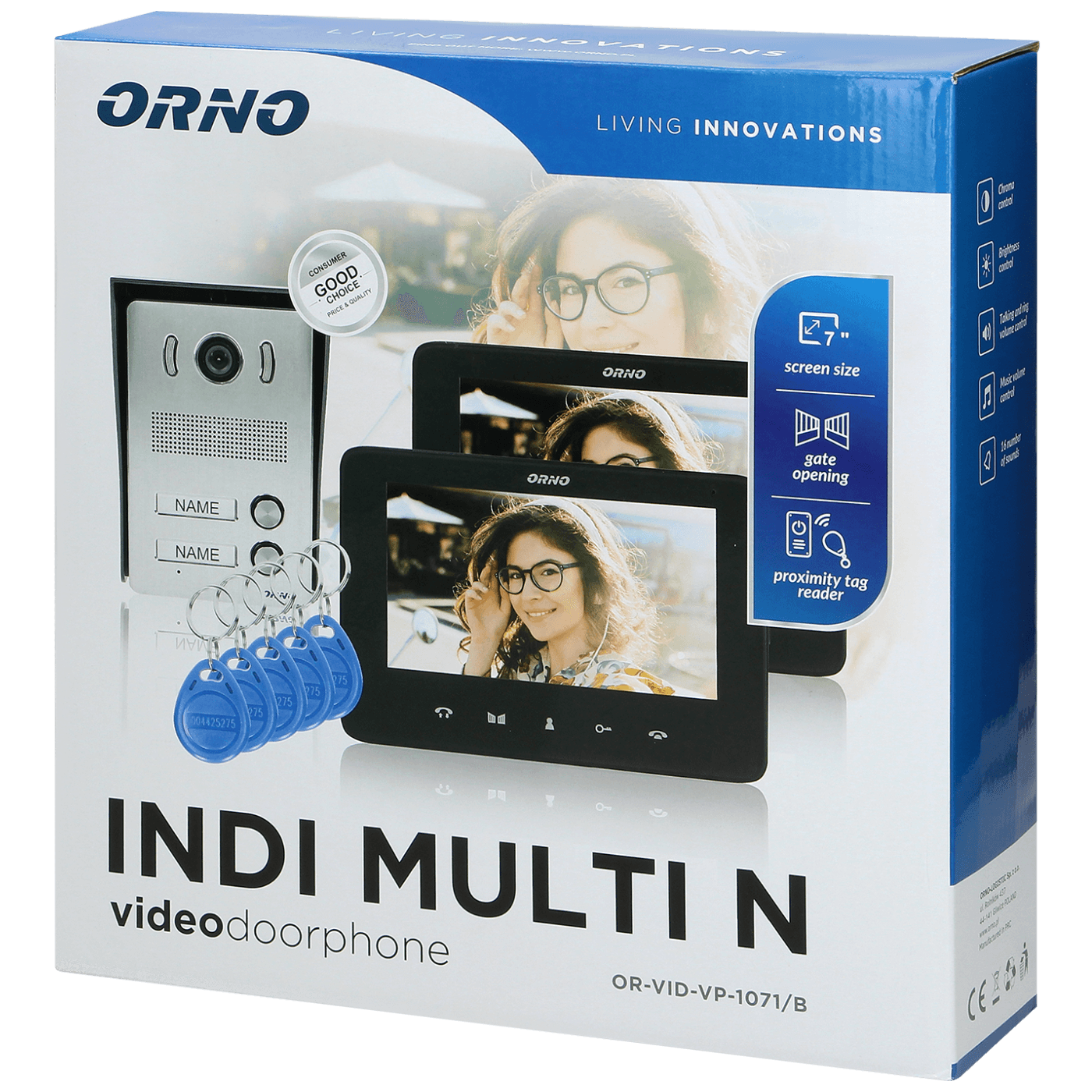 Orno Video interfon 2 x 7", 8 x RFID Tag, set, Indi Multi N - OR-VID-VP-1071/B