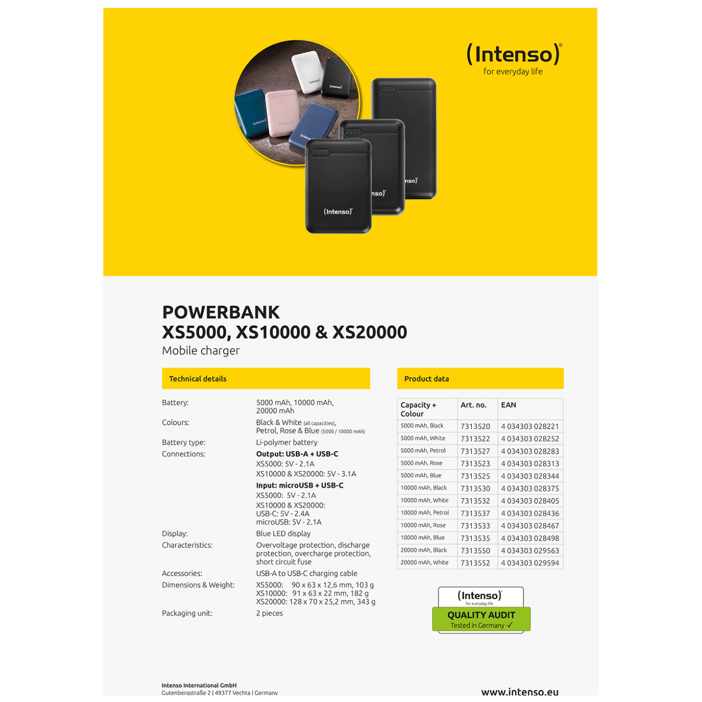 (Intenso) Prijenosni punjač za mobitele i tablete 5000mAh - POWERBANK XS5000 Black