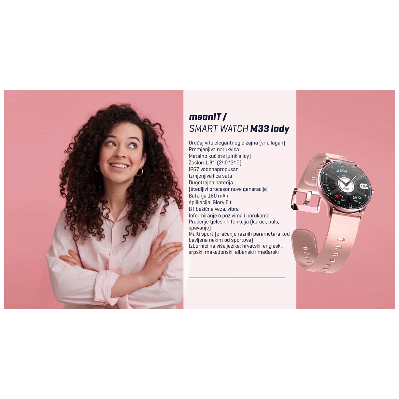 MeanIT Sat pametni, 1.3" ekran, multi sport, Bluetooth - M33 Lady