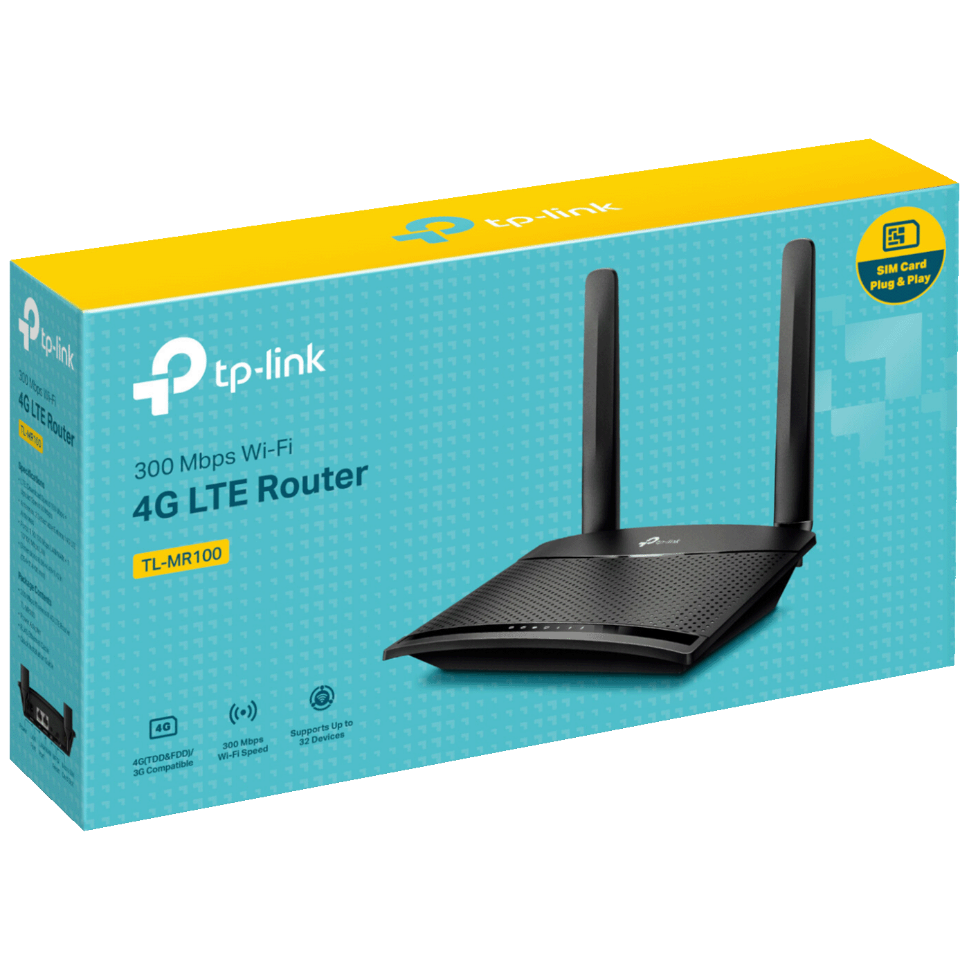 TP-LINK 3G/4G LTE Wireless N Router, 2 porta, microSIM slot, 300Mbps - TL-MR100