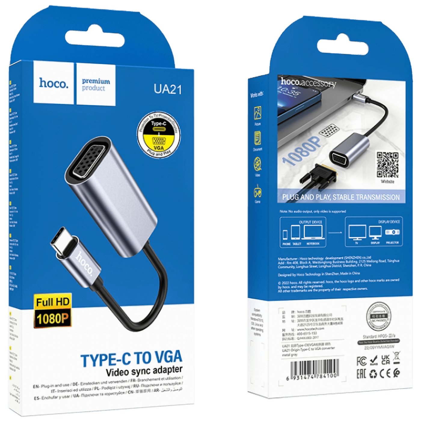 hoco. Adapter USB type C na VGA - UA21