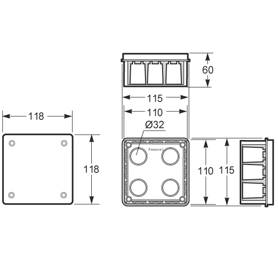 Famatel Razvodna kutija podžbuk 100x100, IP30 - 3201-RKP/100x100
