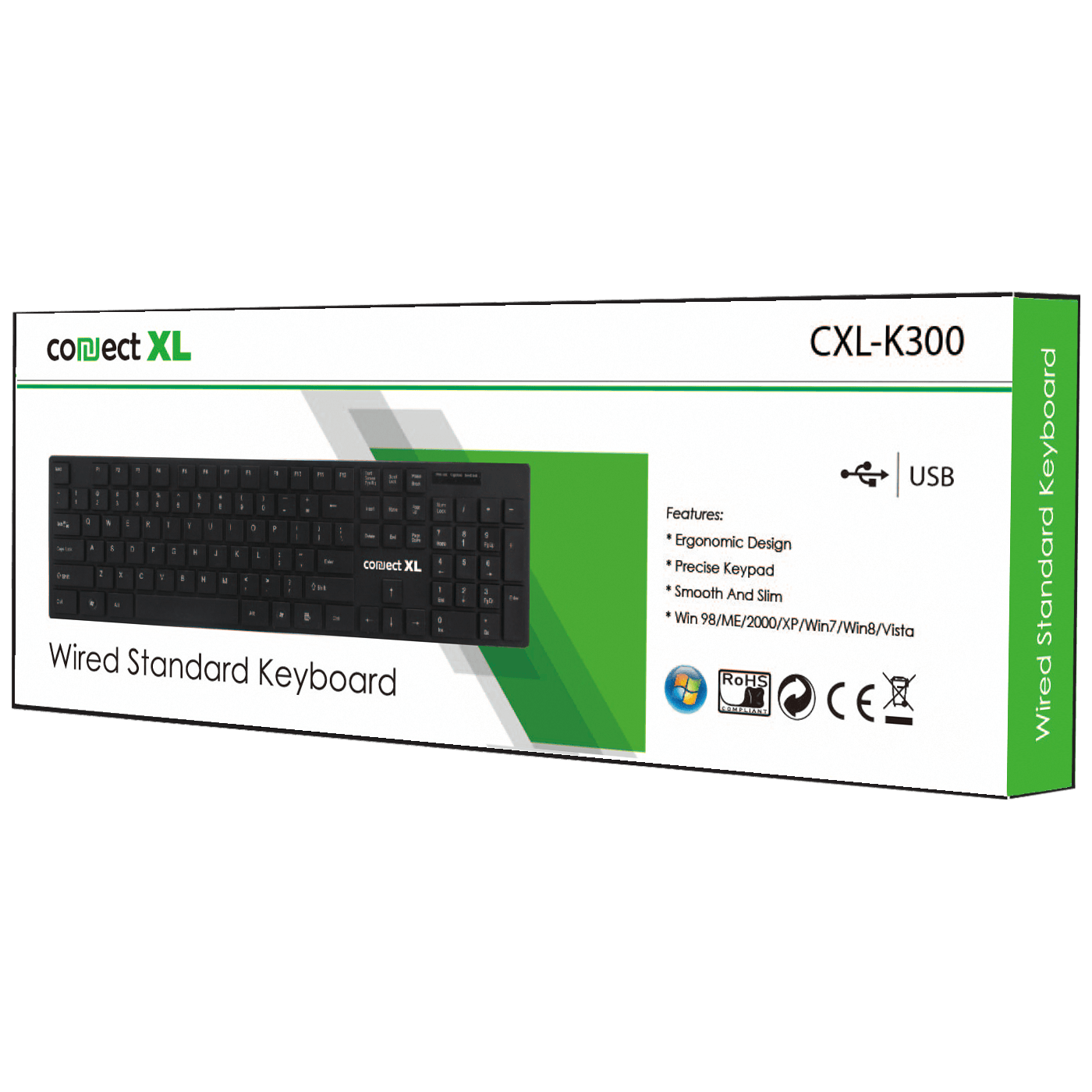 Connect XL Tastatura sa multimedijalnim tipkama, USB, SLIM, crna boja - CXL-K300