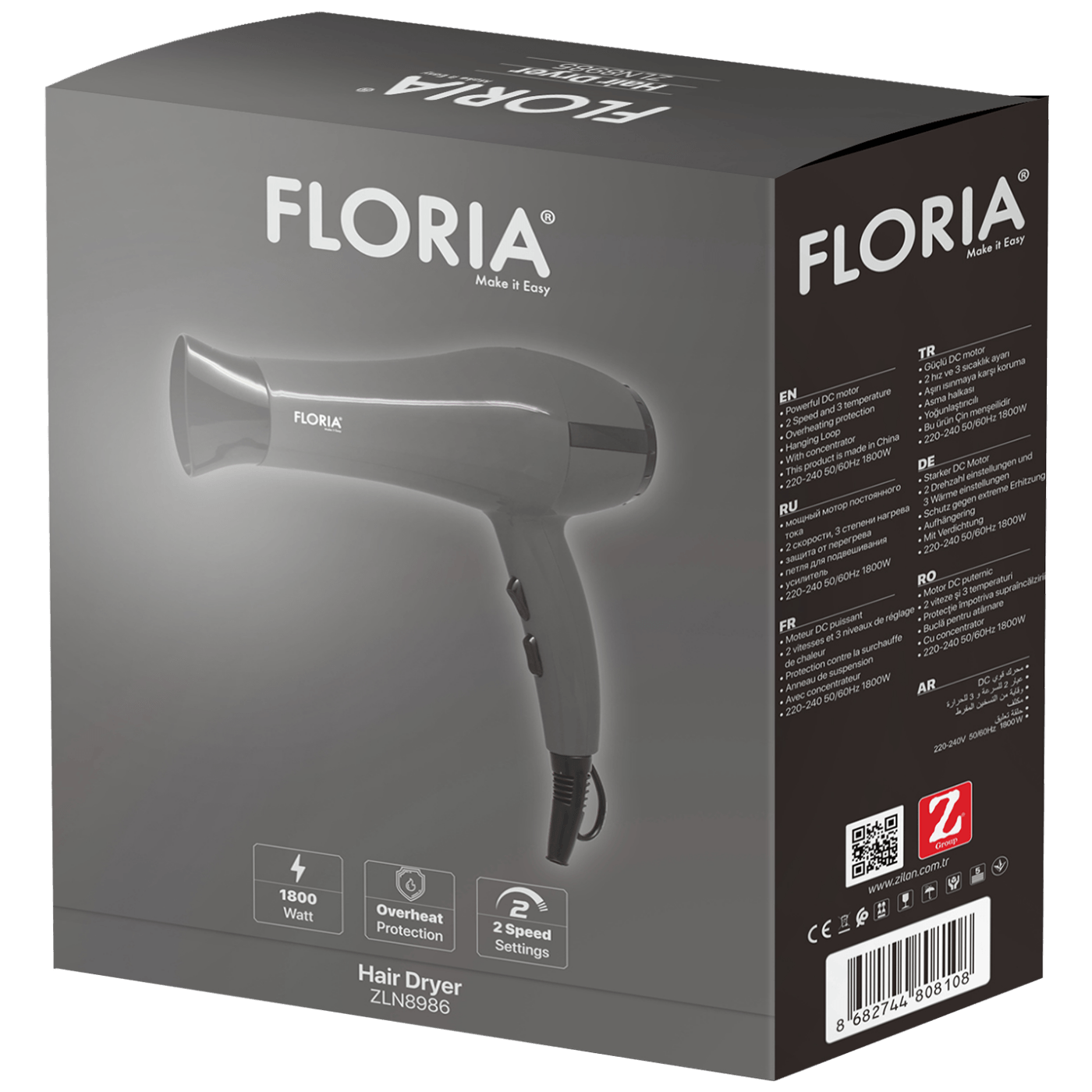 Floria Fen za kosu, 2000 W, siva - ZLN8986