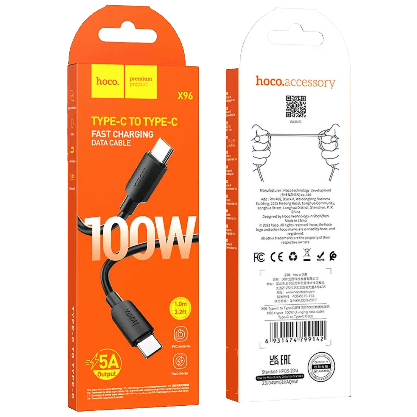 hoco. USB kabl za smartphone, type C, 100W, crna - X96 Hyper, 100W, Crni
