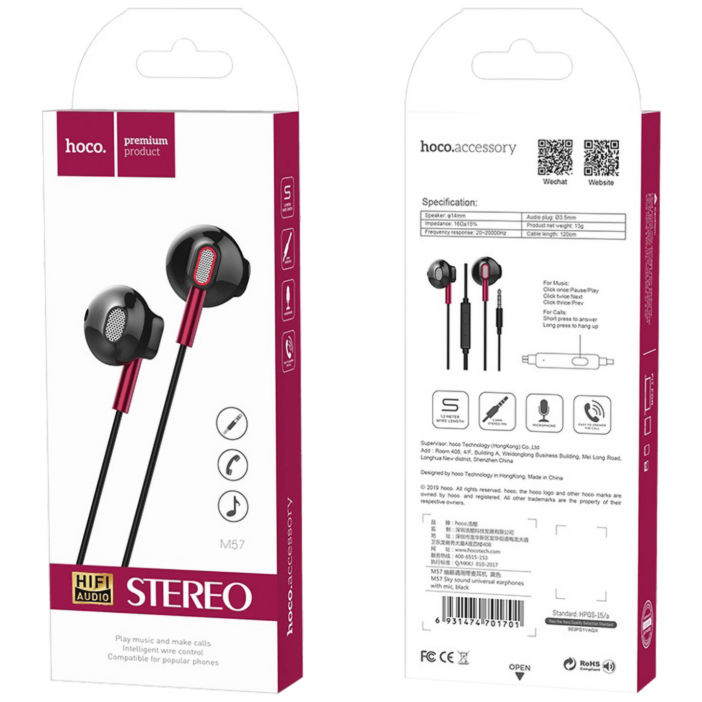 hoco. Slušalice sa mikrofonom, 3.5 mm,dužina kabela 1.2 met, crna - M57 Sky sound, Black