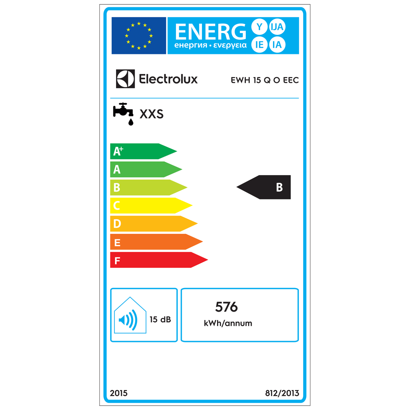 Electrolux Bojler 15 lit., Cijevni električni grijač (TEN), 2kW, IPX4 - EWH 15 Q O EEC