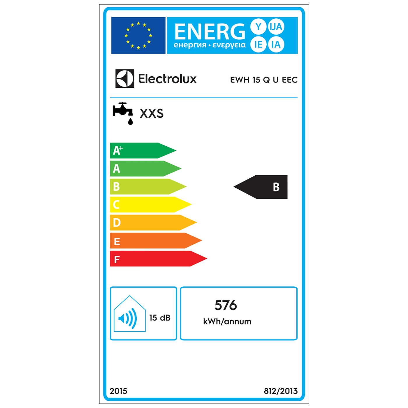 Electrolux Bojler 15 lit., Cijevni električni grijač (TEN), 2kW, IPX4 - EWH 15 Q U EEC