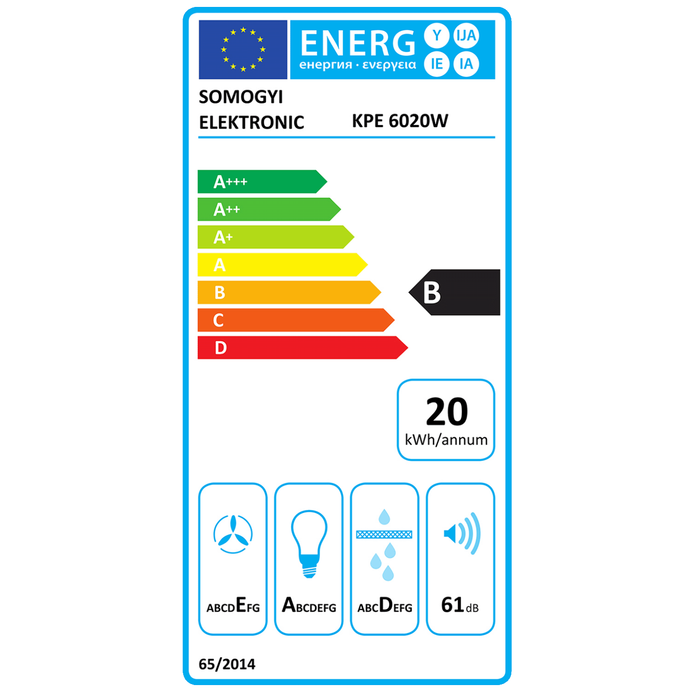 home Napa TORNADO 60 cm, protok 200 m³/h, 38W, bijela - KPE 6020W